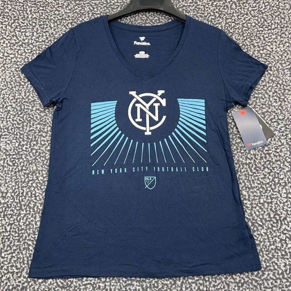 New York City FC Shirt Women Medium‎ Blue Fanatics Short Sleeve V-Neck New M - Picture 1 of 7